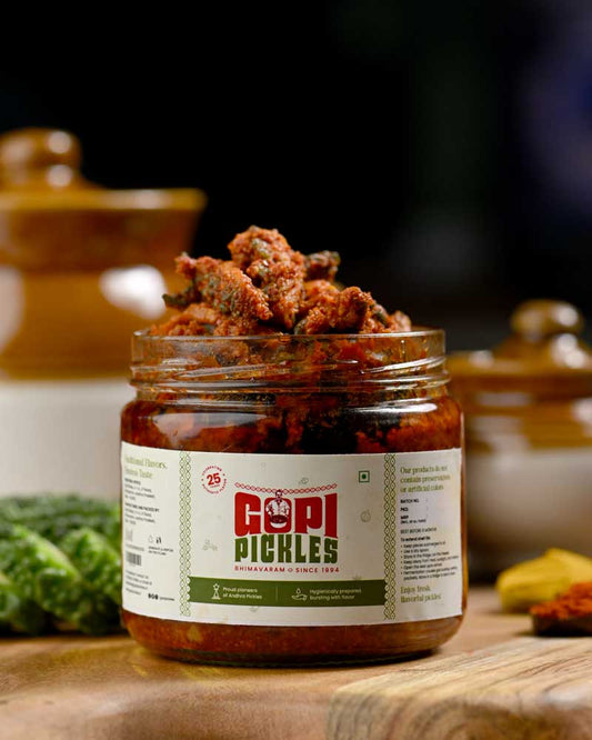Bitter Gourd Pickle (కాకరకాయ పచ్చడి) – A Tangy & Spicy Delight 🟩